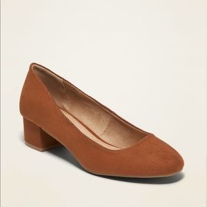 Faux-Suede Mid-Heel Pumps (Burnt Orange)
